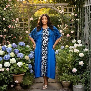 Gypsie Blu Digital Leopard Printed Caftan Maxi Dresses Stylish Beach Cover Up